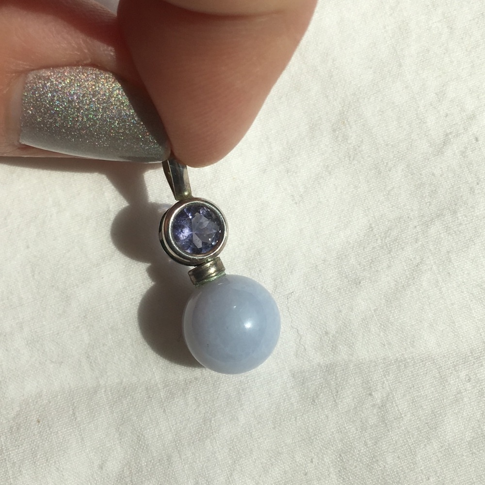 Amethyst and Blue Lace Agate Silver Pendant